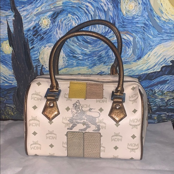 MCM Handbags - MCM White and Gold Satchel Bag